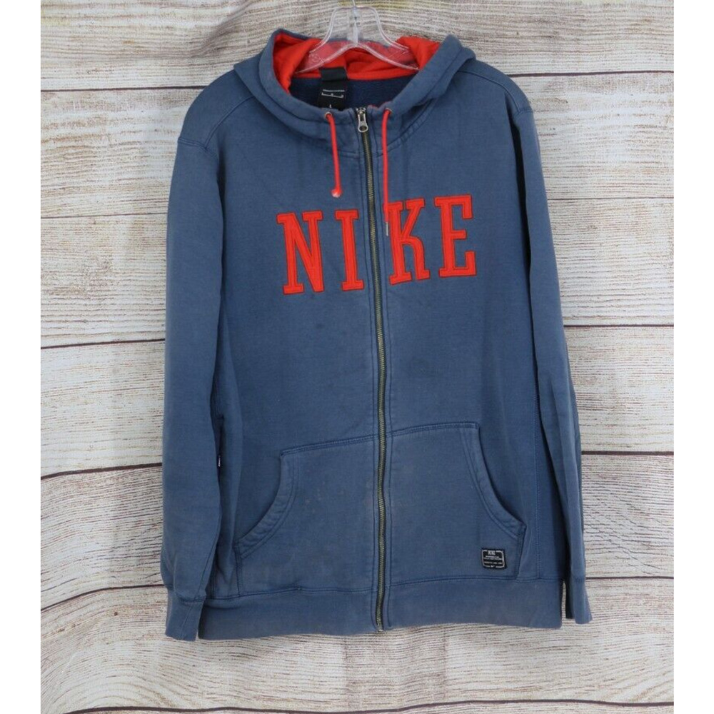 VINTAGE Nike Mens Size Large Full Zip Jacket with Hood Gray Blue Red